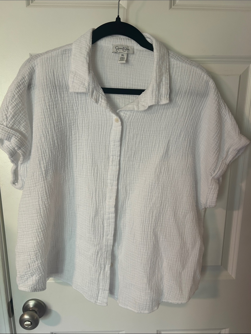 Jessica Simpson White Cotton Gauze Button-Down Top
